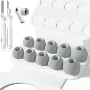Inesore 5 Pairs Replacement Ear Tips for AirPods Pro 3 (2025) with Portable Storage Box & Cleaner Pen,Built-in dust Guard Screen Silicone Ear Tips 5 Sizes (XXS/XS/S/M/L)-Grey