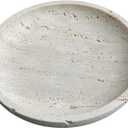 Natural Travertine Round Decorative Tray - 8-inch Beige Stone Vanity Bowl, Anti-Slip Organizer Plate for Bathroom, Kitchen, Home Dcor, Candles, Jewelry Display, 3/4-inch Height