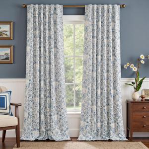 jinchan Floral Blackout Curtains for Bedroom Living Room 96 Inches Length Farmhouse Curtains Room Darkening Vintage Drapes Traditional Rod Pocket Window Treatment 2 Panels Set Blue on Beige, Size: 50"W x 96"L (Pack of 2)