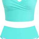 ZAFUL Two Piece Tankini Swimsuits for Women Cute Bathing Suit Twist Front Cropped Swim Tank Top with High Waisted Bottom (Medium, Aqua Green)