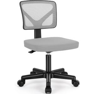 Armless Small Home Office Desk Chair, Ergonomic Low Back Computer Chair, Adjustable Rolling Swivel Task Chair with Lumbar Support for Small Space, 1 Pack, Grey
