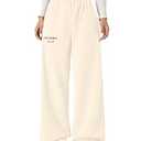 RoseSeek Girl's Baggy Sweatpants Letter Print High Waisted Wide Leg Pants Joggers Sweat Track Pants Trendy Apricot 12Y