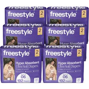 Freestyle BambooTek Diapers (Size 2) Hyper Absorbent & Non-Toxic Disposable Diapers for Sensitive Skin Ultra Soft Diapers (12-18 lbs) 192 Count