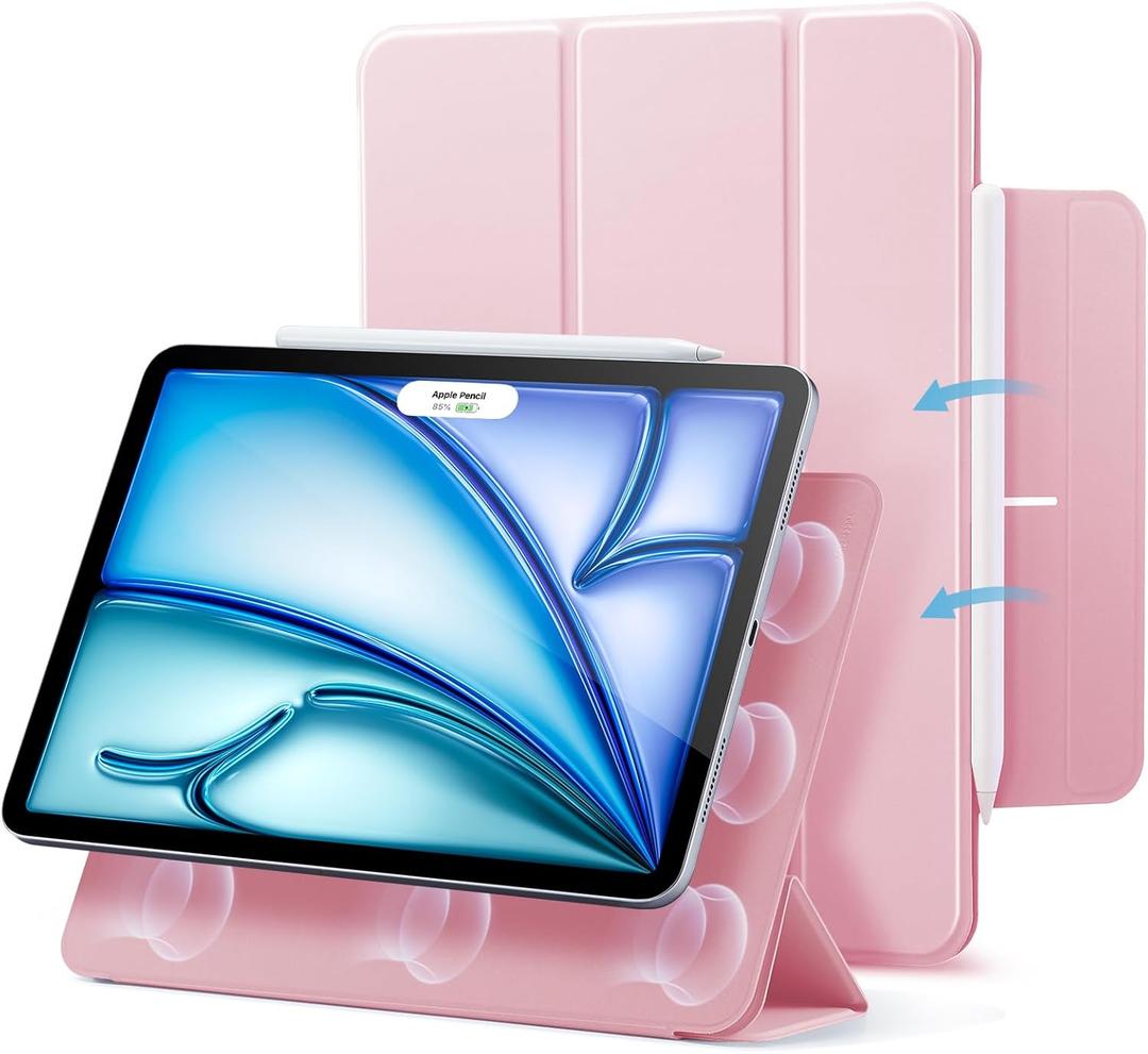 ESR for iPad Air 11 Inch Case M4/M3/M2 (2026/2025/2024), iPad Air 5th/4th Gen (2022/2020), Powerful Magnetic Attachment, Slim Trifold Stand Case, Auto Wake/Sleep, Durable Protection, Pink