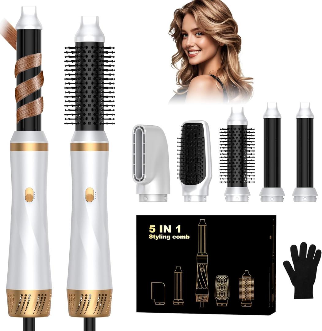 5 in 1 Hair Dryer Brush Set, Blow Dryer Brush with Air Style Wrap Hair Styler, Negative Ionic Magic Style Set, Detachable Air Curler for Volumizer, Straightener, Drying