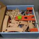 Giant bean 117 Pcs Busy Port City Wooden Train Set for Kids- Expandable & Changeable Wooden Train Track Set Toy, for Boys & Girls Ages 3-14