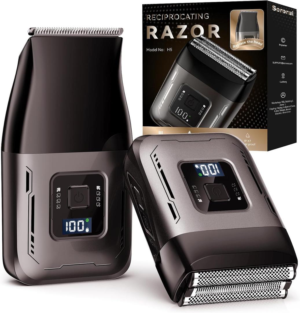 Cordless Foil Shaver for Men: High-Speed 6000RPM, Dual Replacement Heads (Foil + Trimmer), USB-C Rechargeable, IPX7 Waterproof & Battery Display