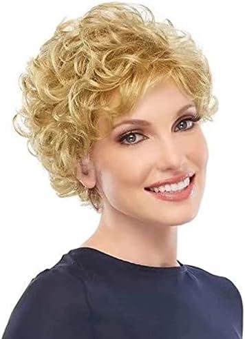 Dai Cloud Short Blonde Wigs for White Women Curly Natural Old Lady Hair Wig with Bangs Costume Halloween Party Daily Wig(Blonde)