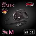 FLEXI New Classic Cord Retractable Dog Leash for Medium Dogs up to 44 lbs. 26 ft., Black | Tangle-Free Pet Walking Leash with One-Handed Brake, Pause, Lock | German Quality Product