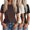 Ficerd 3 Pack Women's Short Sleeve T-Shirts, Loose Fit Crew Neck Tunic Tops Casual Solid Basic Tee Shirts Curved Hem Blouses