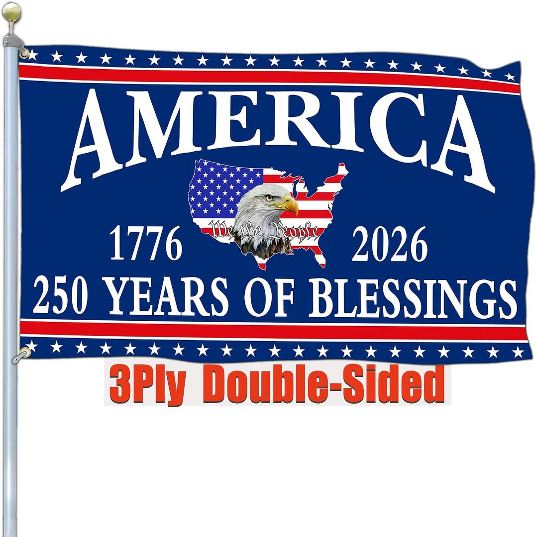 3 Ply 250 Anniversary USA Flag 3x5 Double Sided 250 Merchandise Decorations 250th Year American Anniversary Flag 4th of July We The People 1776 Patriotic American Flags for Outside Banner