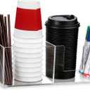 Cup Holder with Marker Slot, Acrylic Disposable Coffee Cup Dispenser Lids Straws Storage Organizer Mark Your Cup and Drink Up for Kitchen Bar Picnic Gathering Party Accessory (Clear)