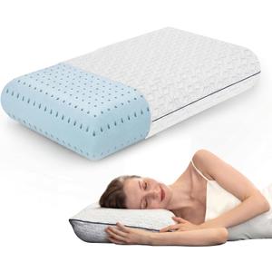 Cooling Gel Memory Foam Pillows - 1-Pack - Standard Size Memory Foam Pillow For Sleeping - Medium-Firm - Back, Stomach & Side Sleeper - Shoulder & Back Pain Relief - Washable, Bamboo Viscose Cover