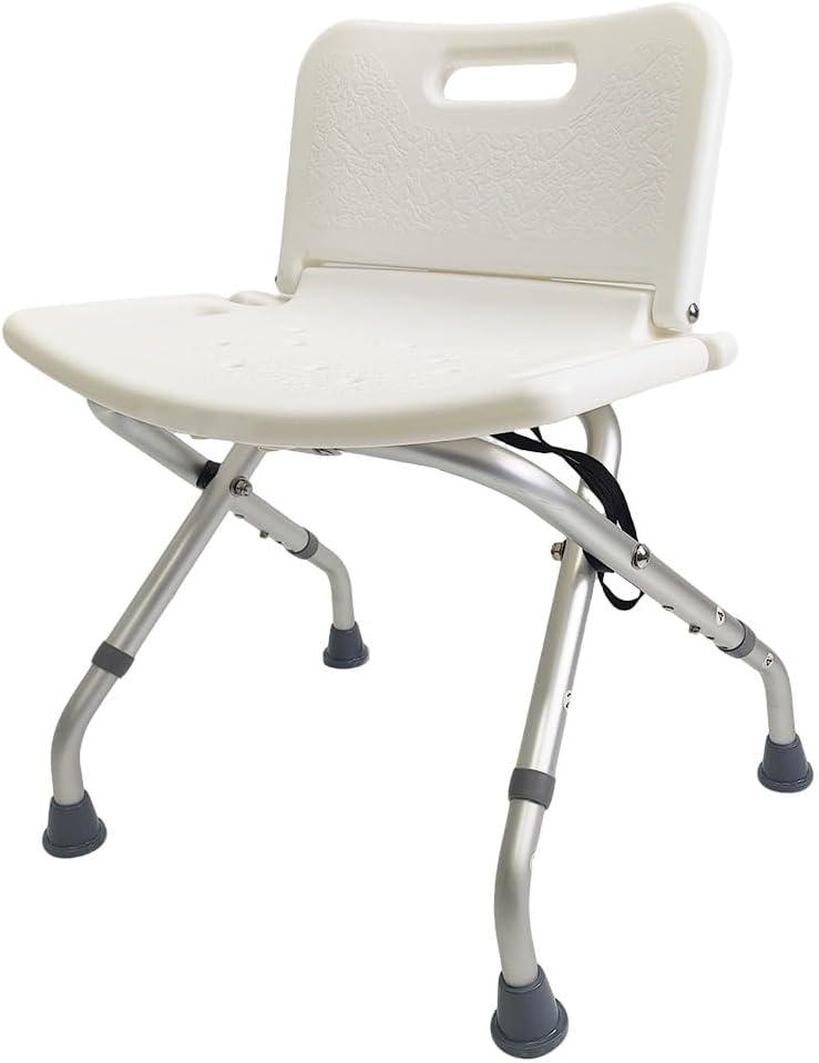 Foldable Shower Stool for Kids & Teens Adjustable Height Bath Stool with Back Support Non-Slip Feet, Compact Folding Shower Chair for Inside Shower or Tub 300 lb Capacity