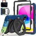 ROISKIN Case for iPad (A16) 11th Generation 11 Inch 2025, iPad 10th Generation Case 10.9" for Kids with Screen Protector,360 Kickstand & Handle, Shoulder Strap, Heavy Duty Military Grade Drop Protection (No Pen Holder, Black-Blue)