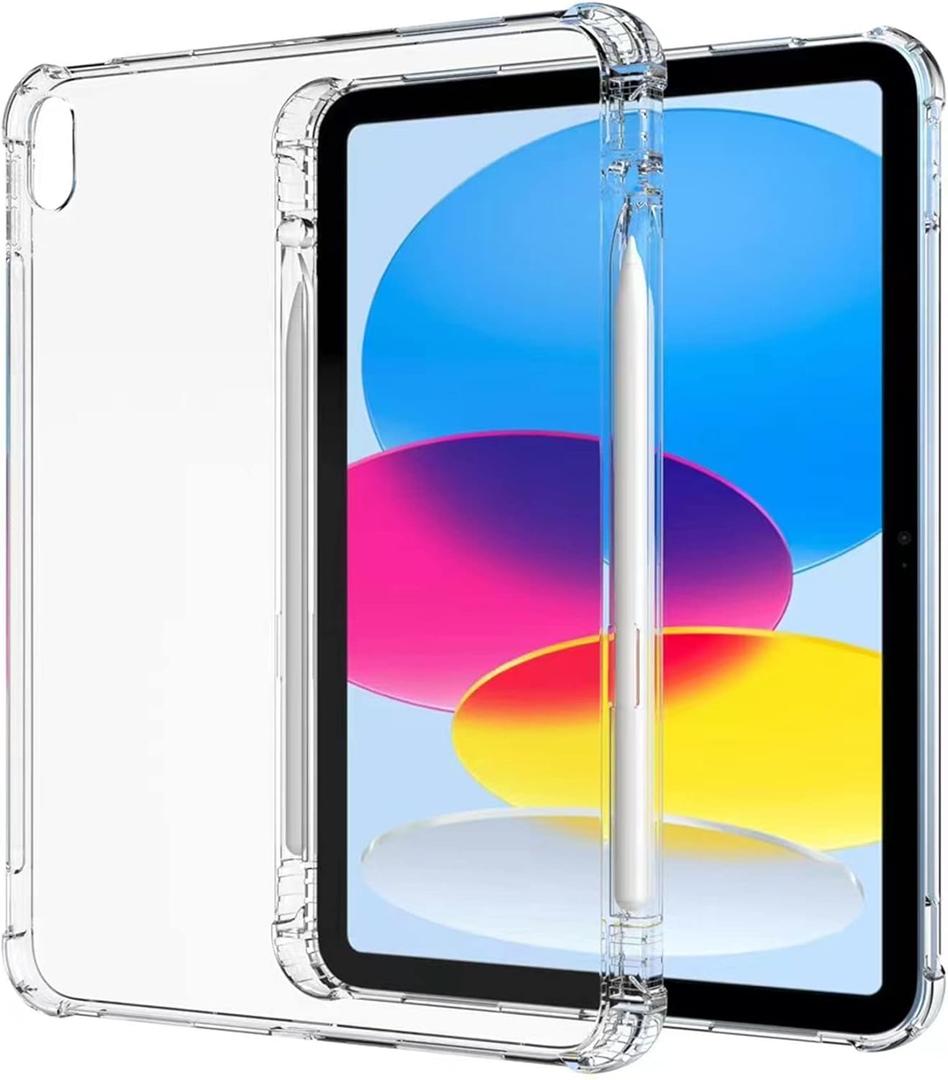 Clear Case for New iPad (A16) 11th/10th Generation 10.9-inch 2025/2022,Slim Soft Flexible Lightweight TPU Silicone Case Cover Skin with Pencil Holder for iPad 10.9" 10th 11th Gen (Transparent)
