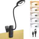 Clip on Light Rechargeable with Large Clamp, Battery Operated Bed Headboard Reading Lamp - 5 Colors 5 Brightness, Flexible Arm Book Light at Night for Kids Desk Bunk Metal Bed Frame (Black)