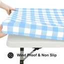 Smiry Rectangle Picnic Table Cloth, Elastic Waterproof Fitted Vinyl Tablecloths, Flannel Backed Buffalo Plaid Table Covers for Dining, Camping, Outdoor (Baby Blue and White, 30" x 60")