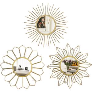 hogardeck Metal Mirrors Wall Decor - 3 Pcs 11" Metal Sunburst Flower Wall Mirrors Home Dcor, Decorative Hanging Wall Art for Living Room, Bedroom, Kitchen, Bathroom, Entryway