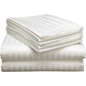 Mattress-Homes 6 Piece Cal-King Sheet Set, Hotel Luxury Collection, 100% Egyptian Cotton, 18 Inch Deep Pocket Fitted Sheet, Soft & Cool, Breathable Bedding with 4 Pillowcases in Ivory Stripe