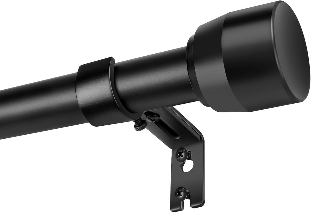 Matte Black Curtain Rod Itself is 30-144 inch 2 Pack, Fit 30 to 142, 66 to 120 inch Windows with 1 Inch Diameter Heavy Duty Adjustable Telescopic Rod, 1 Inch Diameter Splicing Extra Long