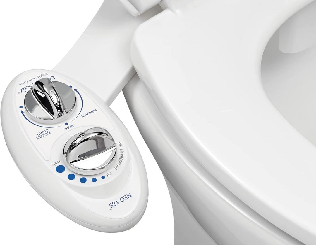 LUXE Bidet NEO 185 - Dual Nozzle, Self-Cleaning, Non-Electric Bidet Attachment for Toilet Seat, Adjustable Water Pressure, Rear & Feminine Wash (White)