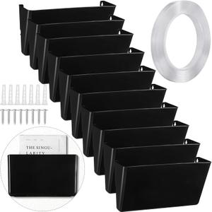 Tenceur 10 Pcs Single Pocket Wall Mount File Holder Black Plastic Wall Pocket with Screws and Tape Hanging File Organizer Letter Holder for Home Letters Mail Magazine Office