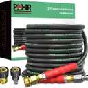 POHIR 3/8" Pressure Washer Hose 50 FT for Cold and Hot Water Max 248F with Quick Connect, 4800psi Kink Resistant Industry Grade Steel Wire Braided Synthetic Rubber Jacket with 2 M22 14mm Adapter Set