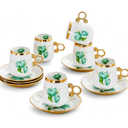 Porcelain Tea Cups and Saucers Set with Gold Trim - Elegant Green Floral Coffee Cups, Luxury Tea Party Set, Wedding Gift (Green 100ml 6 cups 6 plates)