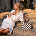 FODOKO Crescent Shoulder Bag for Women Checkered Purse Small Cute Clutch Hobo Handbags Nylon Quilted