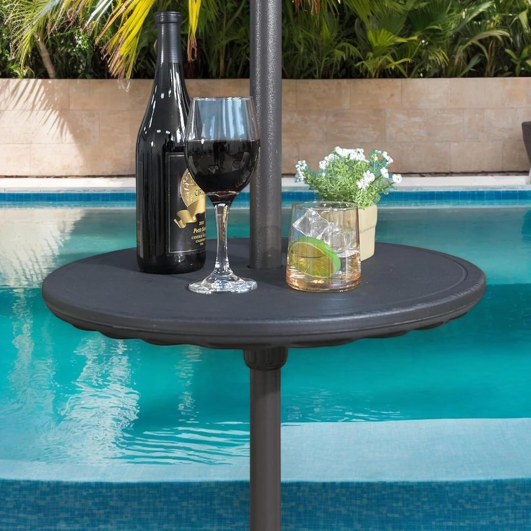 Outdoor Adjustable Umbrella Table Tray  20 Round Umbrella Table Top with Hole, Portable Lightweight Patio Umbrella Table for picnics, Camping and Poolside