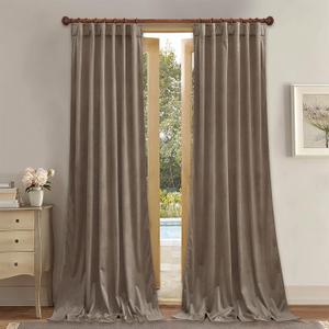 StangH Taupe Velvet Curtains 90 inches - Luxury Room Darkening Thermal Insulated Window Panels Thick Privacy Doorway Drapes for Living Room Bedroom, W52 x L90, 2 Panels (Beige Series - Taupe)
