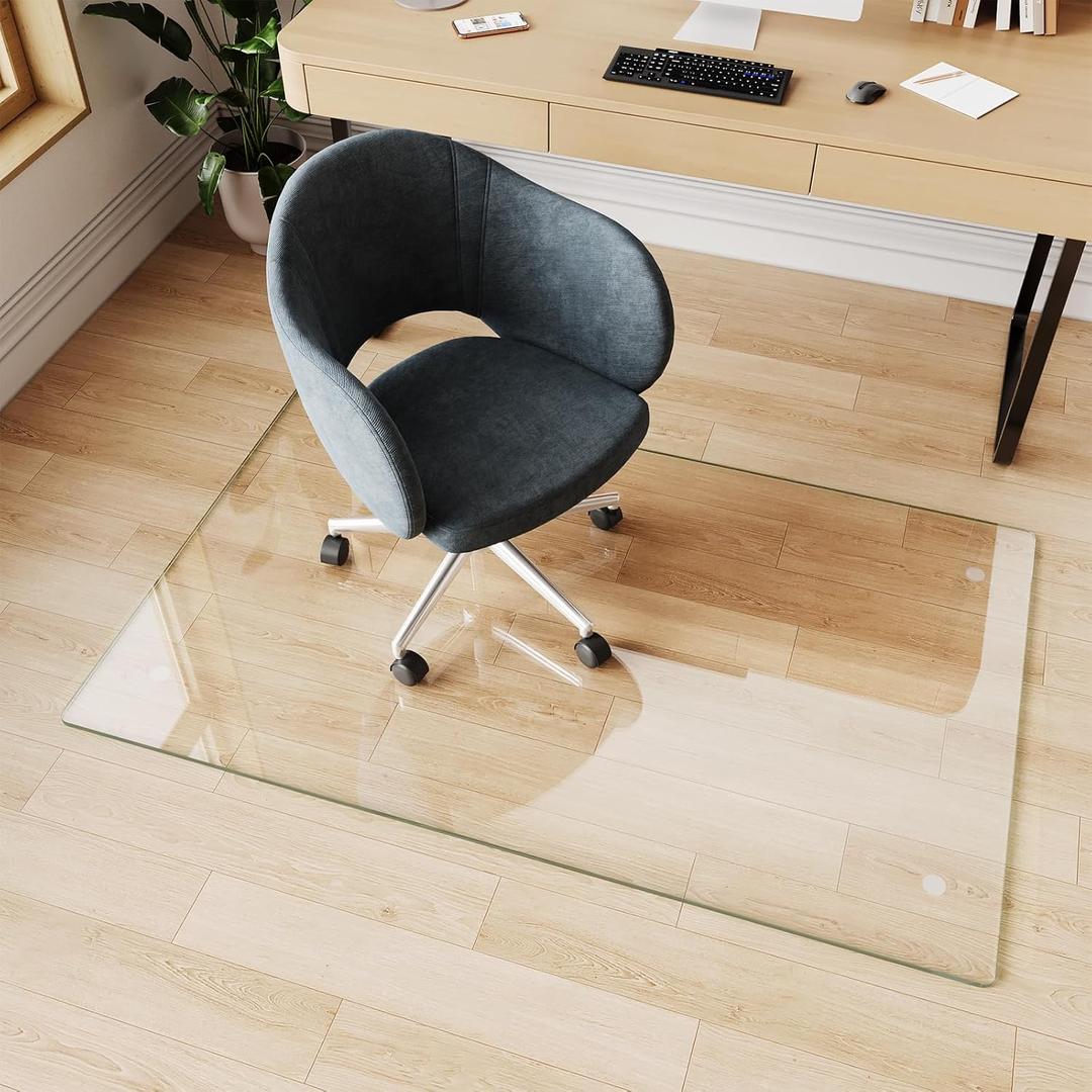 Glass Chair Mat 30" x 48" Heavy Duty Tempered Glass Office Chair Mat, Glass Floor Mat with Round Corner and Polished Edge for Smooth Glide, Carpet Floor Protector, (Transparent)