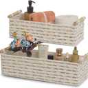 Toilet Paper Baskets for Organizing[2 pack],Paper Rope Wicker Storage Basket with Handle, Bathroom Basket for Bedroom, Nursery, Living Room.(white) (L: 15"L x 6.1"W x 4.7"H, S: 13.7"L x 5"W x 4.3"H)