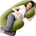 Pregnancy Pillow, C Shaped Full Body Pregnant Women Sleeping Pillow for Maternity Support with Cover (Green)