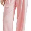 SUUKSESS Women Wide Leg Pants Elastic High Waisted Work Pants Flowy Palazzo Pants, Size L, Pink