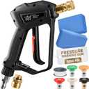 Pressure Washer Gun | High-Performance, Up to 5,000 PSI Car Wash Gun w/ 5 Nozzles for Stone, Brick, Metal, Wood, Glass | Stubby Pressure Washer Handle w/ 2 Adapters, 2 Sponges, Teflon Tape