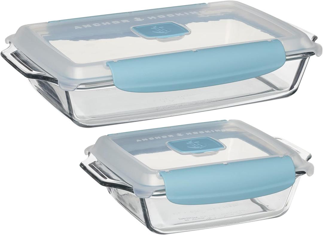 Anchor Hocking 4 Piece Truelock Locking Lid Bakeware Set - 3 Quart Baking Dish and 8 Inch Square Cake Dish