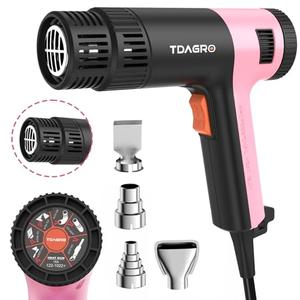 TDAGRO Heat Gun for crafting 1800W, 122℉~1202℉ Variable Temperature Control with 2-Temp Settings 4 Nozzles, 1.5s Fast Heating Mini Heat Gun for Resin, Shrink PVC Tubing/Crafts and Vinyl Wrap（Pink）
