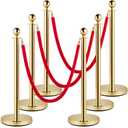 Velvet Ropes and Posts 6 Pcs, Red Velvet Rope 5 ft, Stanchion Post with Ball Top, Crowd Control Barriers Gold Stanchions, Red Carpet Poles, Crowd Control Ropes and Poles for Party Supplies