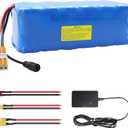 KBT 36V 5Ah Rechargeable LiFePO4 Battery Pack with Charger, Charging Cable, Cable Connector, Build-in 10A BMS