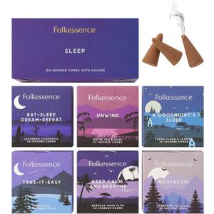 Folkulture Incense Cones Scented | Set of 6 Fragrances (120 Cones) with Incense Cones Holder for Relaxation | Rosemary Jasmine, Patchouli Incense, Lavender Incense Variety Pack | Inscents-Cones