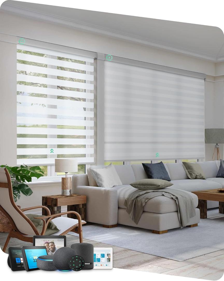 Yoolax Motorized Zebra Blinds with Remote, Voice Control, 44" W x 72" H