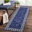 CAROMIO Runner Rug - Modern Bordered Hallway Runner, Washable Stain Resistant Non-Slip Carpet, Minimalist Border Floor Cover for Entryway, Navy, 2' x 6'