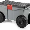 Pure Garden Rolling Garden Cart with Seat - Plastic Storage with Bench and Interior Tool Tray - Gardening Stool for Weeding and Planting (Gray)