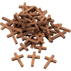 50 Pack Bulk Small Cross Set for Crafts, Wooden Cross Charms for Christian Baptism, Easter, First Communion, Rosary (1 x 2 In)