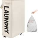 TOTANKI 29" Large Slim Rolling Laundry Basket on Wheels with Removable Bag, Foldable Laundry Hamper with Handle, Collapsible Laundry Sorter and Organizer, Tall Storage Basket Bin (Beige)