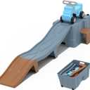 Up & Down Roller CoasterKids Ride On ToyToddler Push Car with Assembled Race Track & Storage Base Box, Indoor Outdoor Playset (Gray-brown)