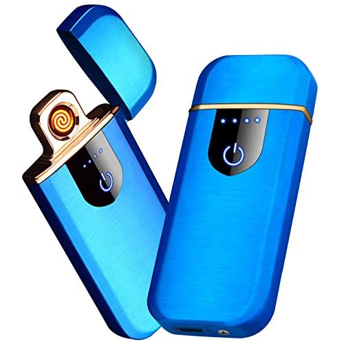 Smart Electric Lighter, Mini USB Rechargeable, Touch Double-Sided Ignition, Windproof, Flameless, Lightweight Plasma Lighter with Battery Indicator (Blue)
