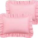 PiccoCasa Ruffled Pillow Shams Set of 2, Soft Breathable Pillow Covers with Envelope Closure, 100% Brushed Microfiber Pillow Case Standard Pink